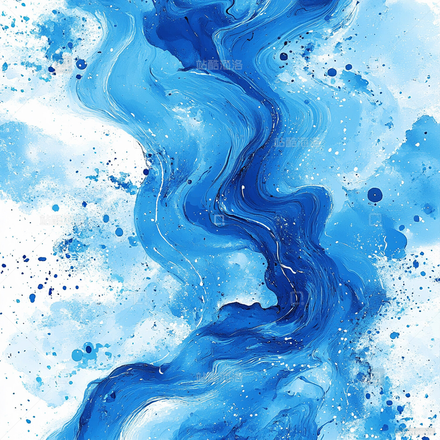 水彩画蓝色波浪海浪抽象泼墨晕染蓝色渐变