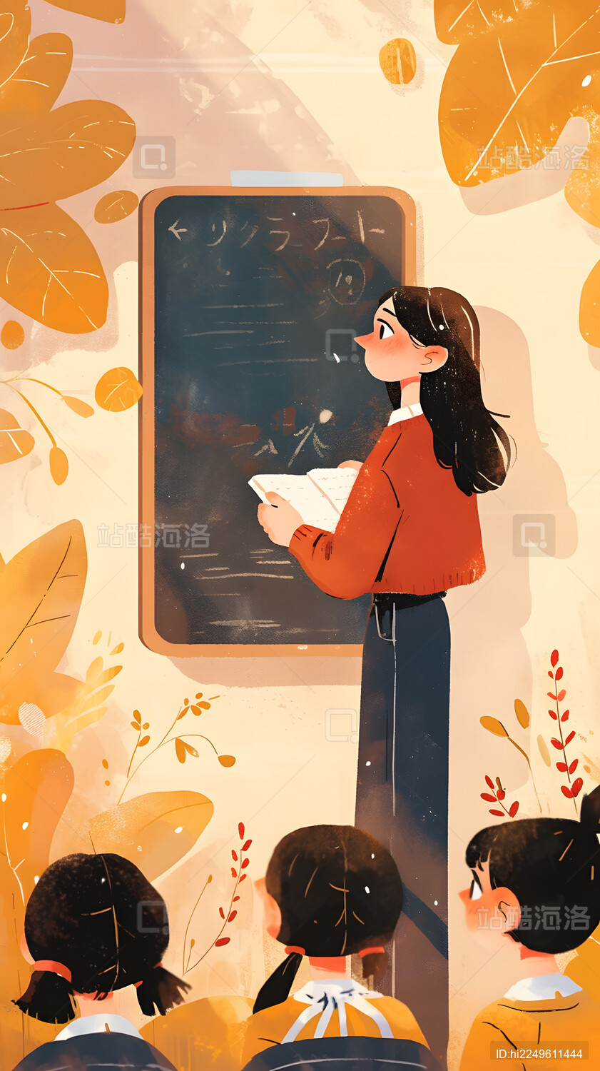 秋日课堂女老师讲课学生认真听讲