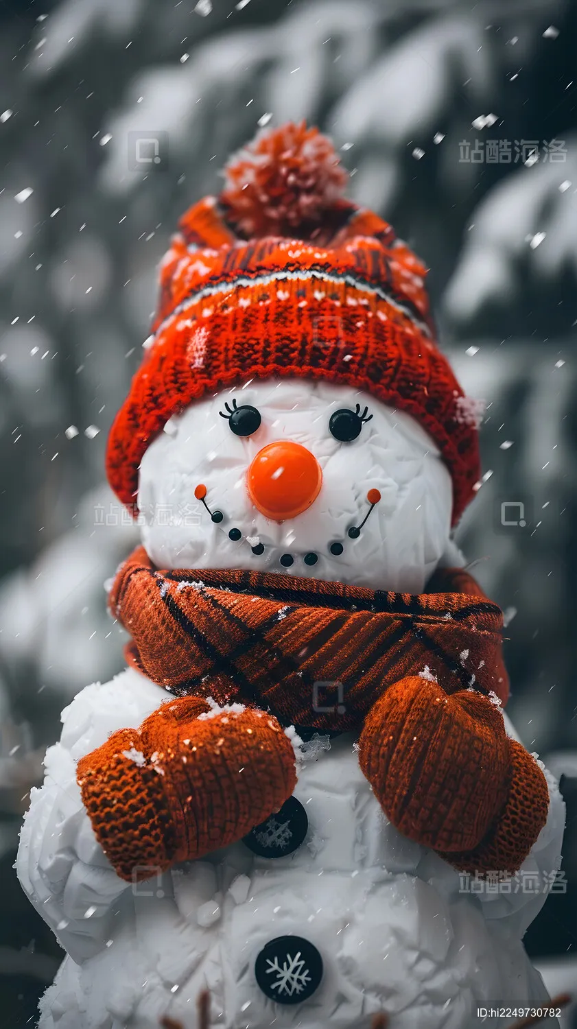 下雪的圣诞节室外可爱圣诞装扮雪人