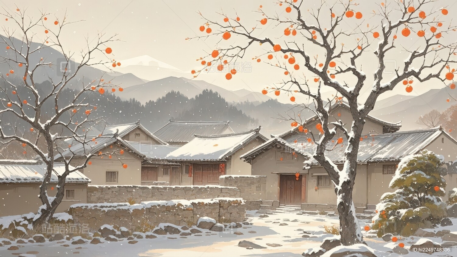 冬日雪景下的村庄