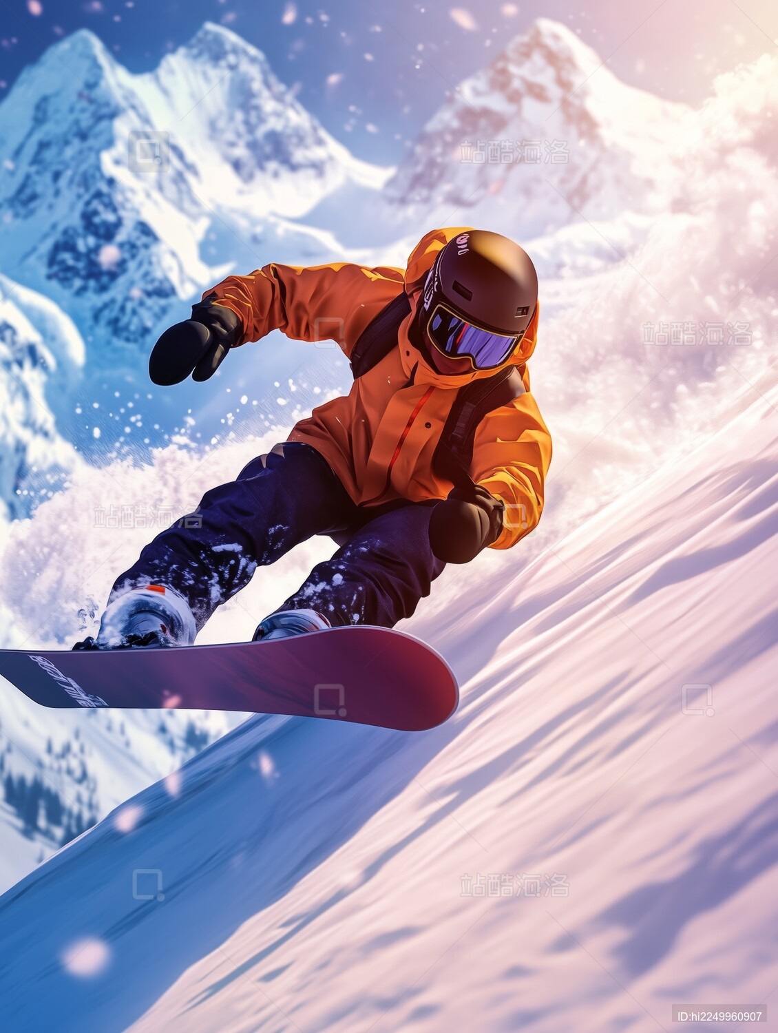 3d卡通单板滑雪插画