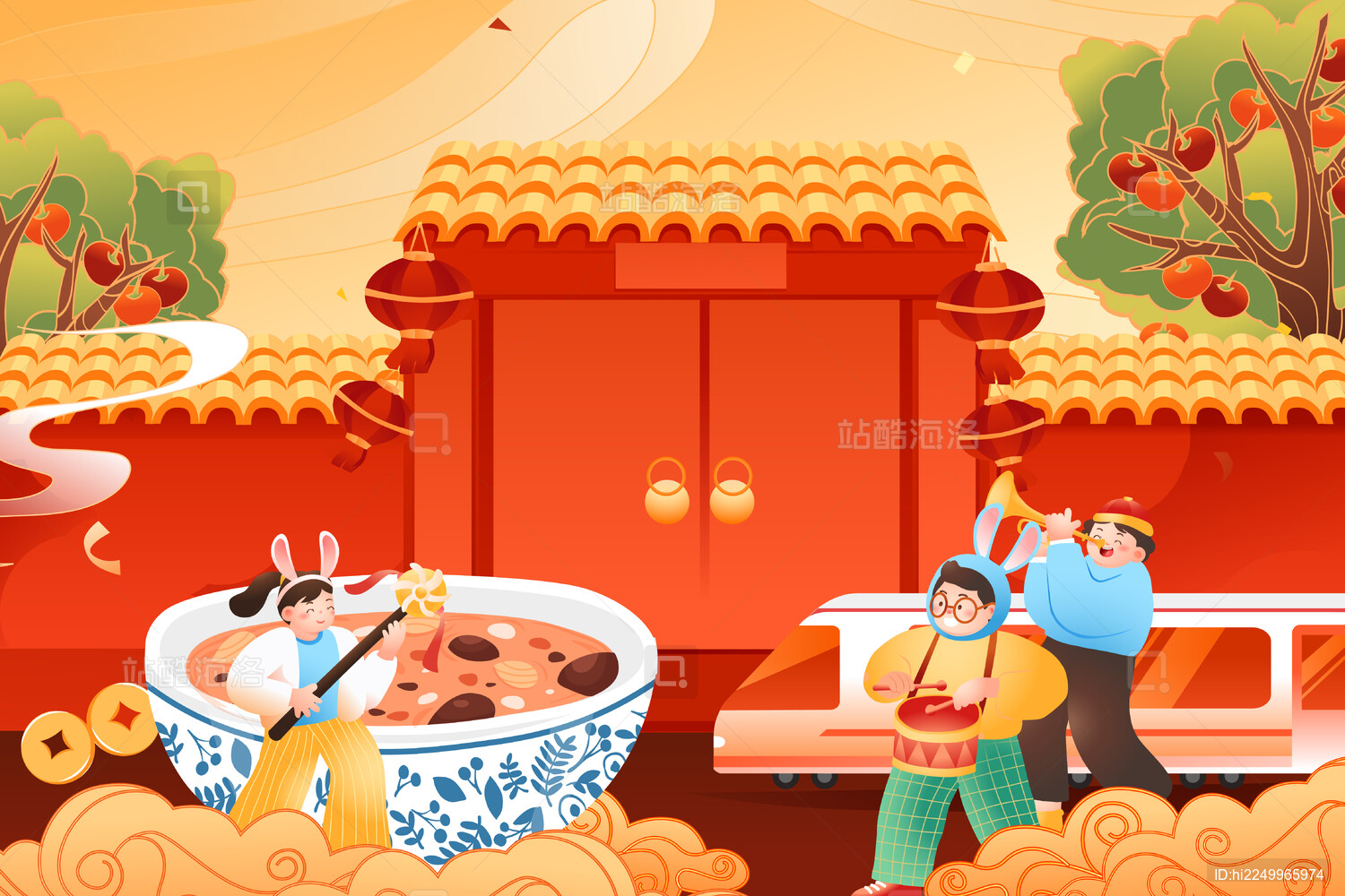 腊八节春节春运矢量插画