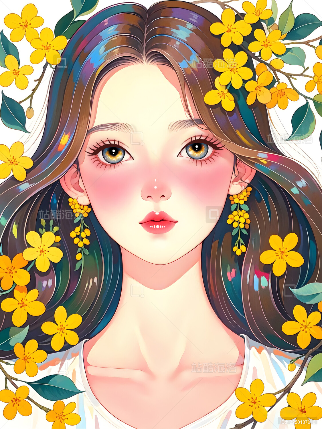 十二风信花治愈系金黄色桂花少女