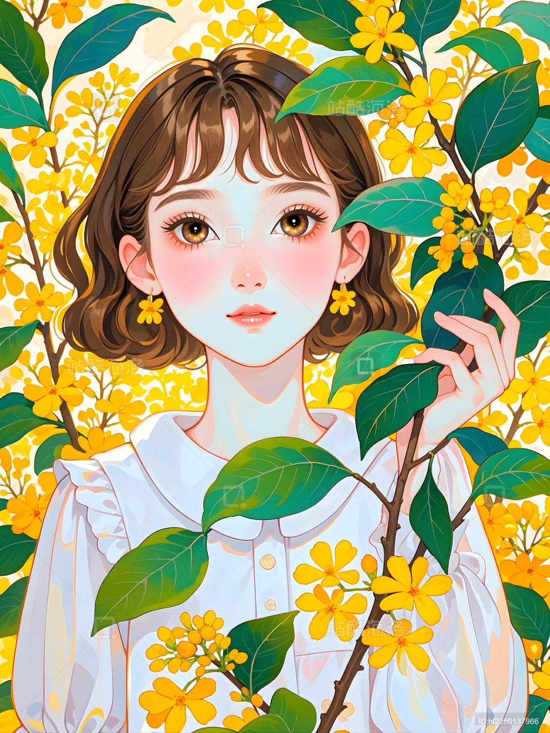 十二风信花治愈系金黄色桂花少女