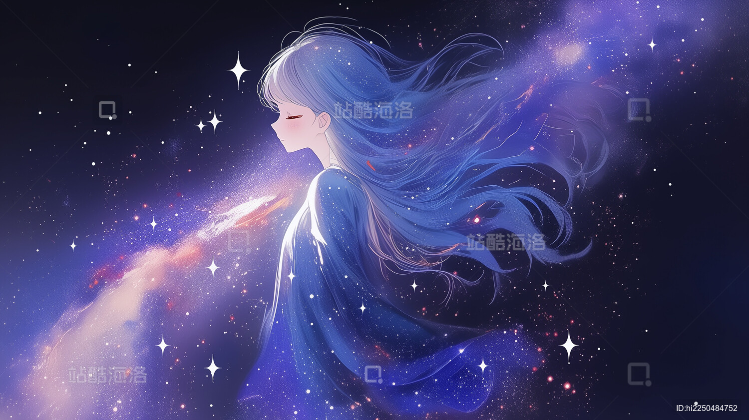 超现实主义银河梦幻璀璨的星云女孩插画