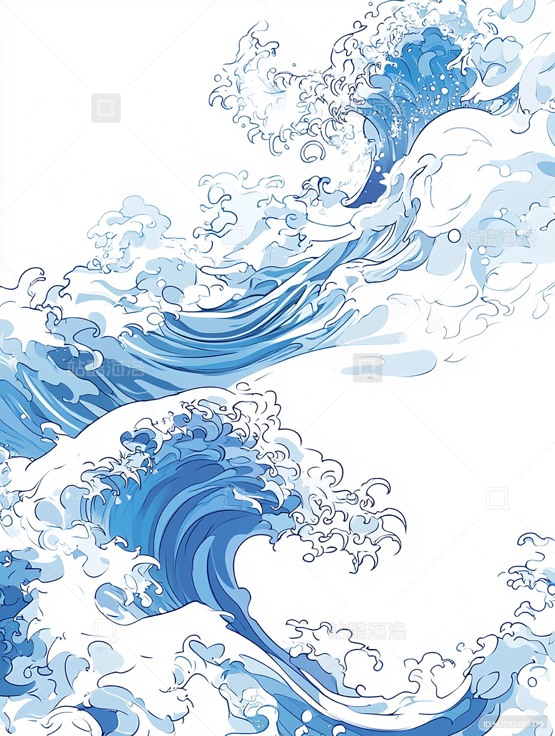 蓝色浪花海浪水花插画