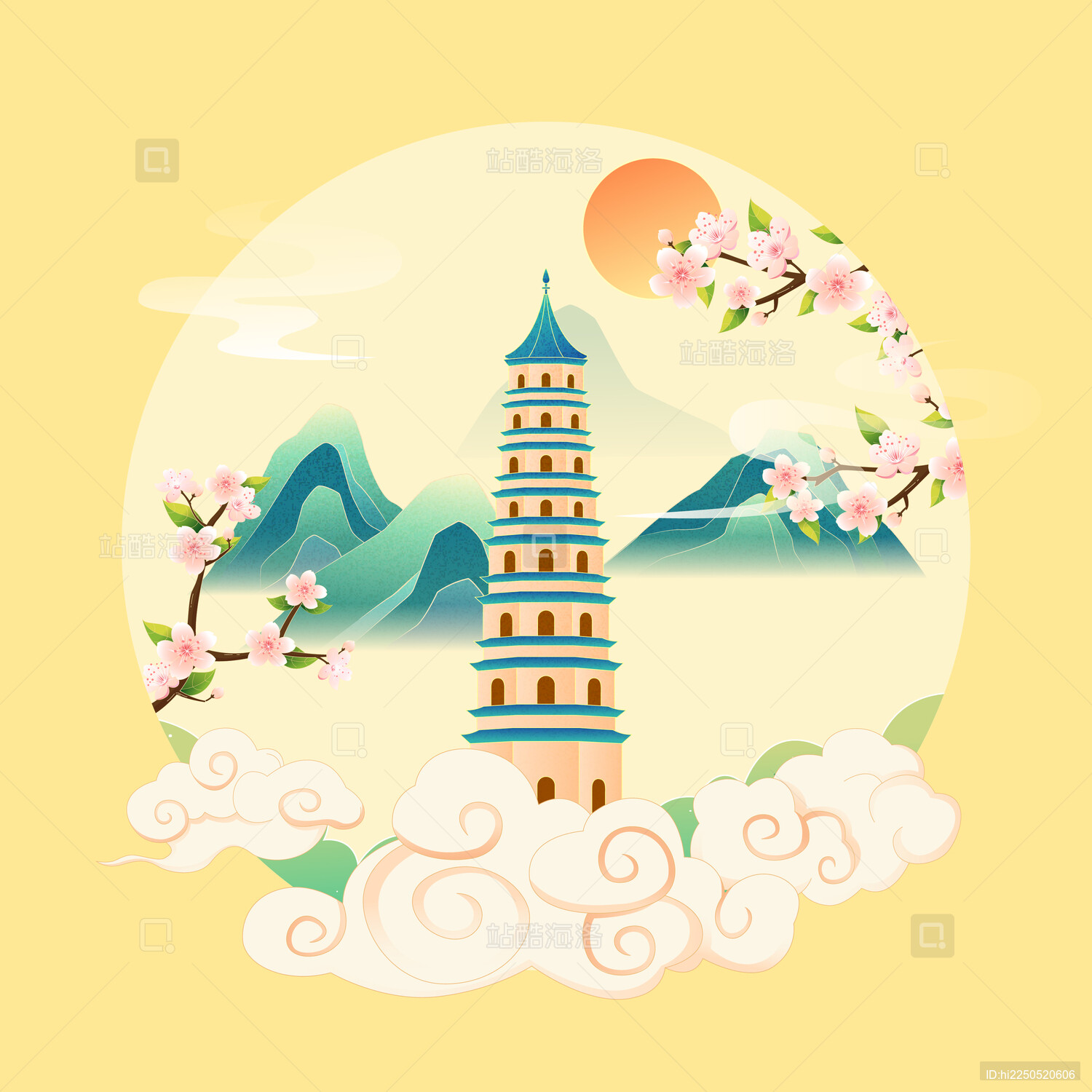 国风南宁城市建筑立春节气矢量插画海报