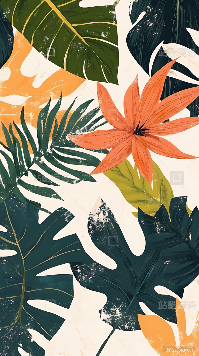 热带植物叶片花朵插画