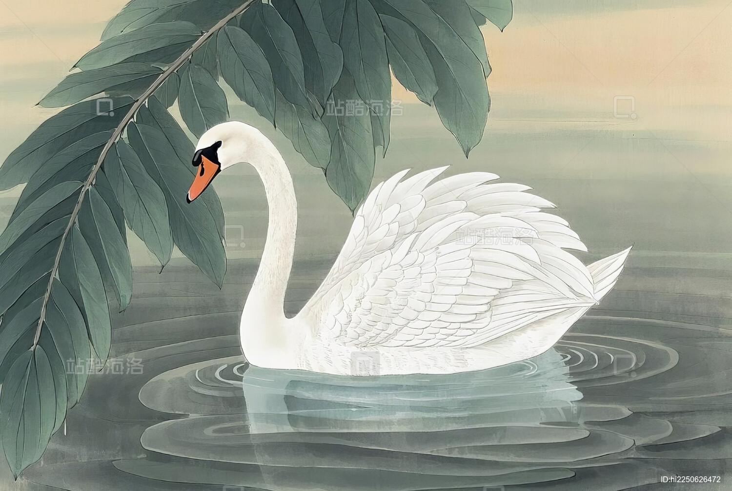 天鹅国画工笔画