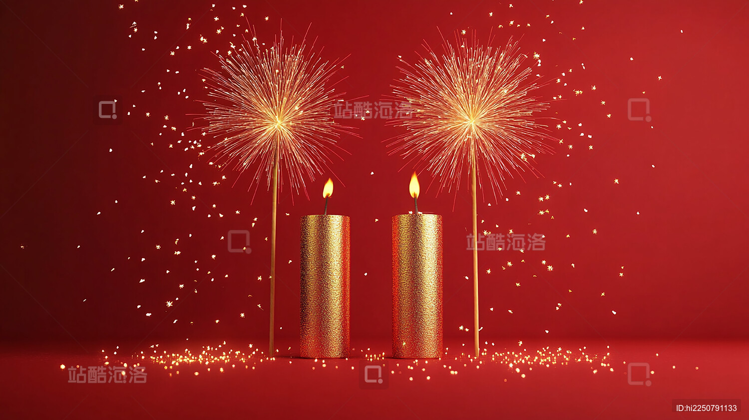 红色背景上的烟花爆竹