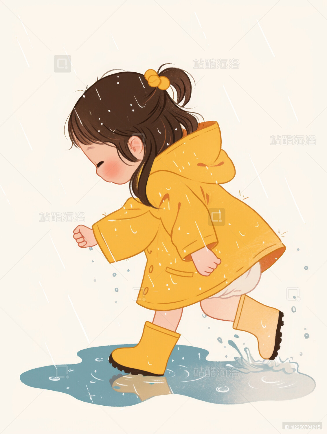 雨中奔跑的小女孩