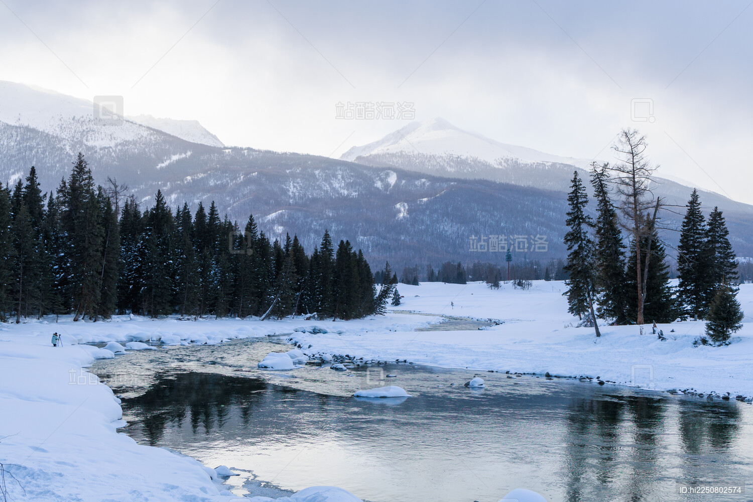 中国新疆阿勒泰喀纳斯湖神仙湾冬季雪景