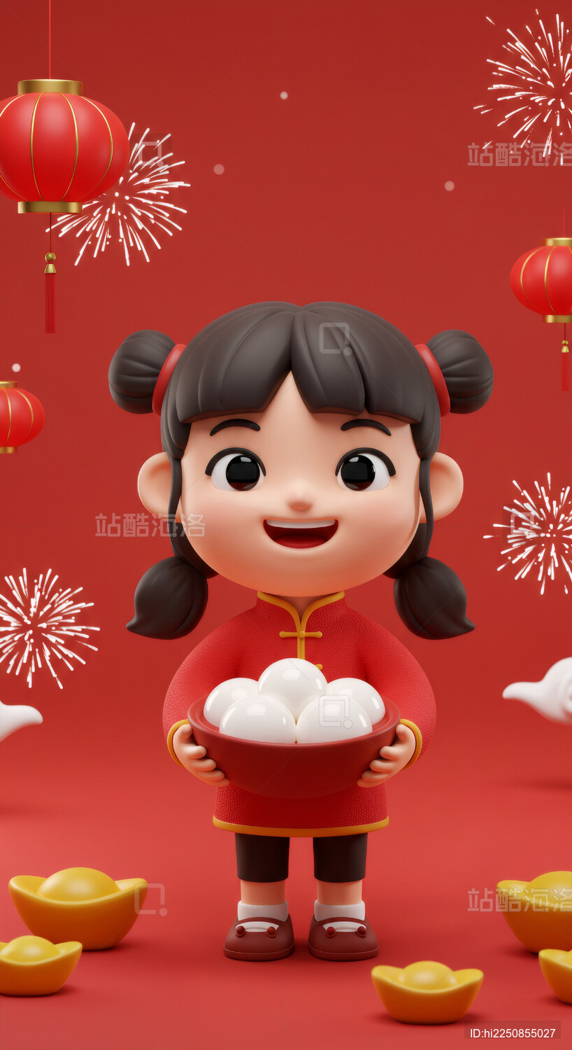 女孩手捧汤圆庆祝元宵佳节