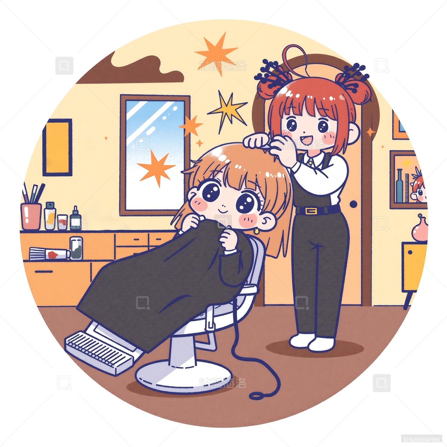 理发人物形象海报插画白底