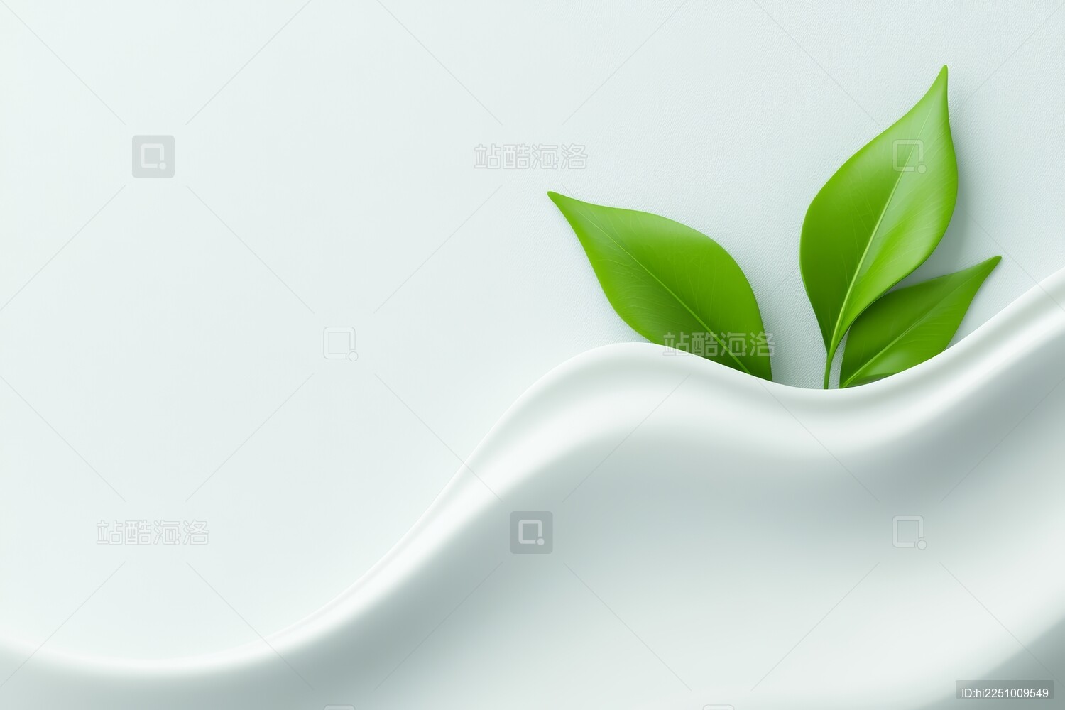 绿叶白丝绸背景图