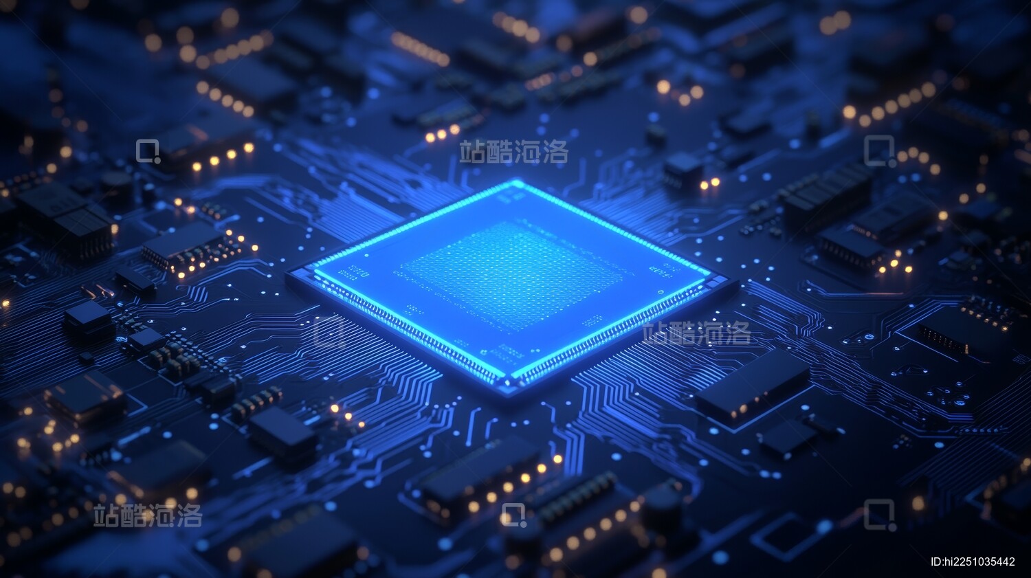蓝色电路板上的处理器