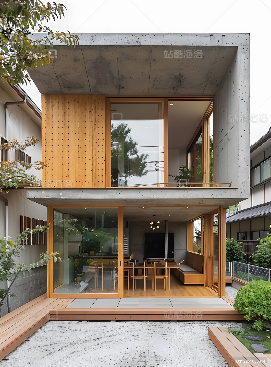 现代日式风格混凝土木结构房屋外观