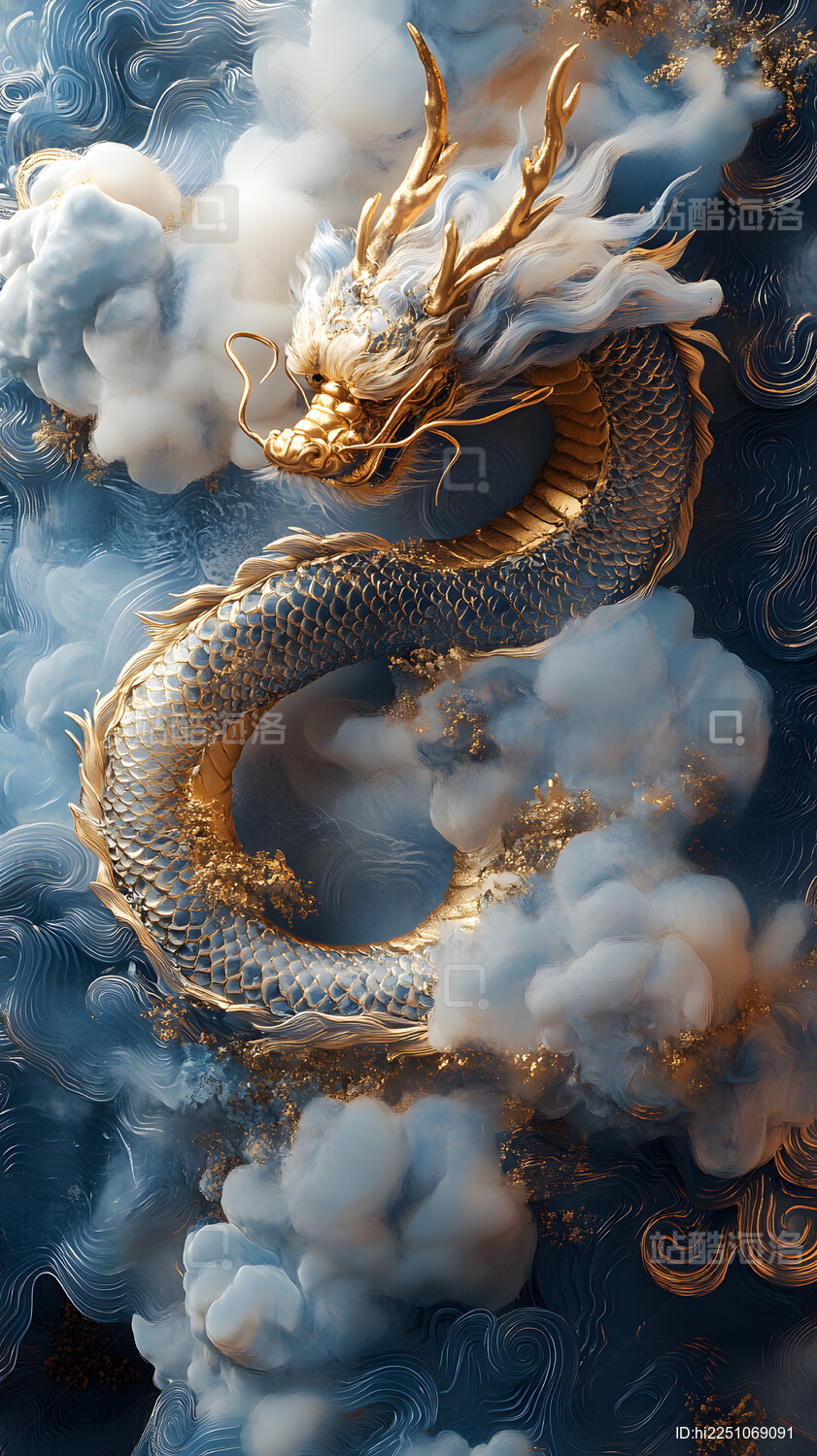 金色祥龙腾云驾雾艺术图