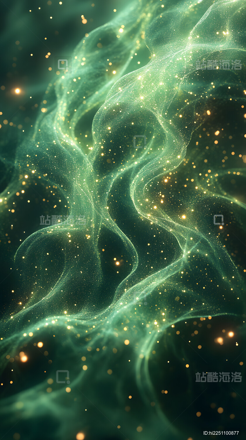 梦幻绿光粒子飘逸背景图