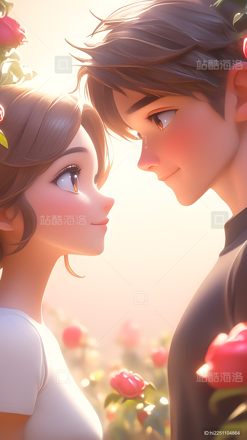 甜蜜爱恋浪漫邂逅唯美情侣插画