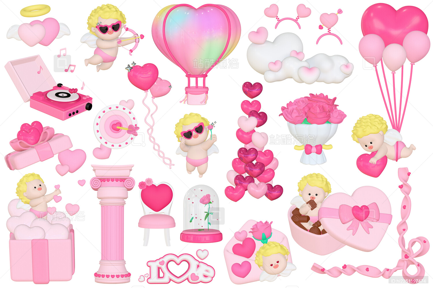 3D立体卡通情人节可爱丘比特装饰素材