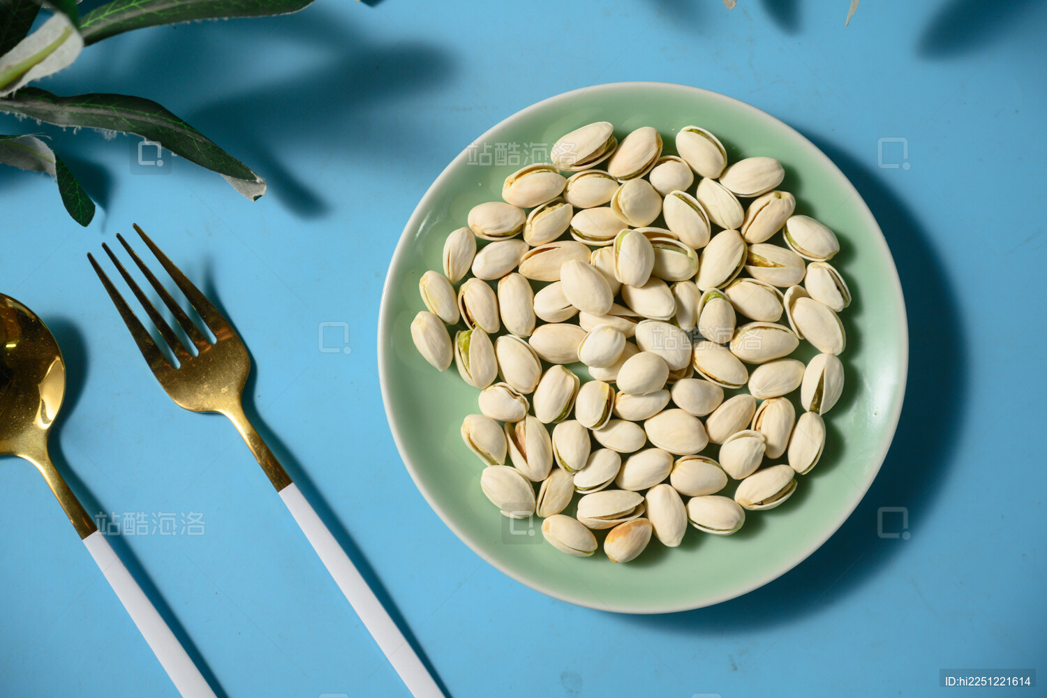 桌面上的盘子里的美味可口的开心果