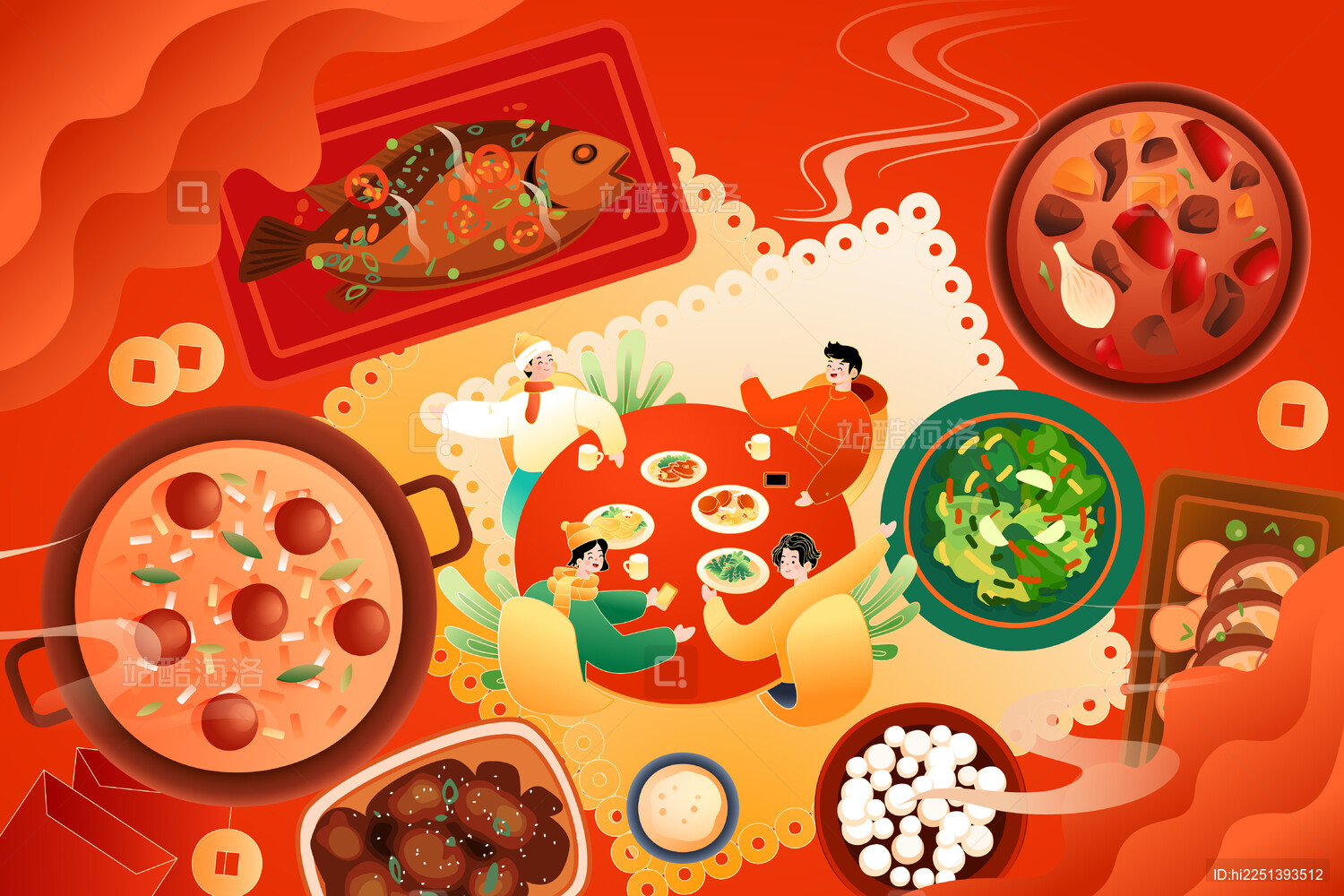 美食餐饮顶视图矢量插画