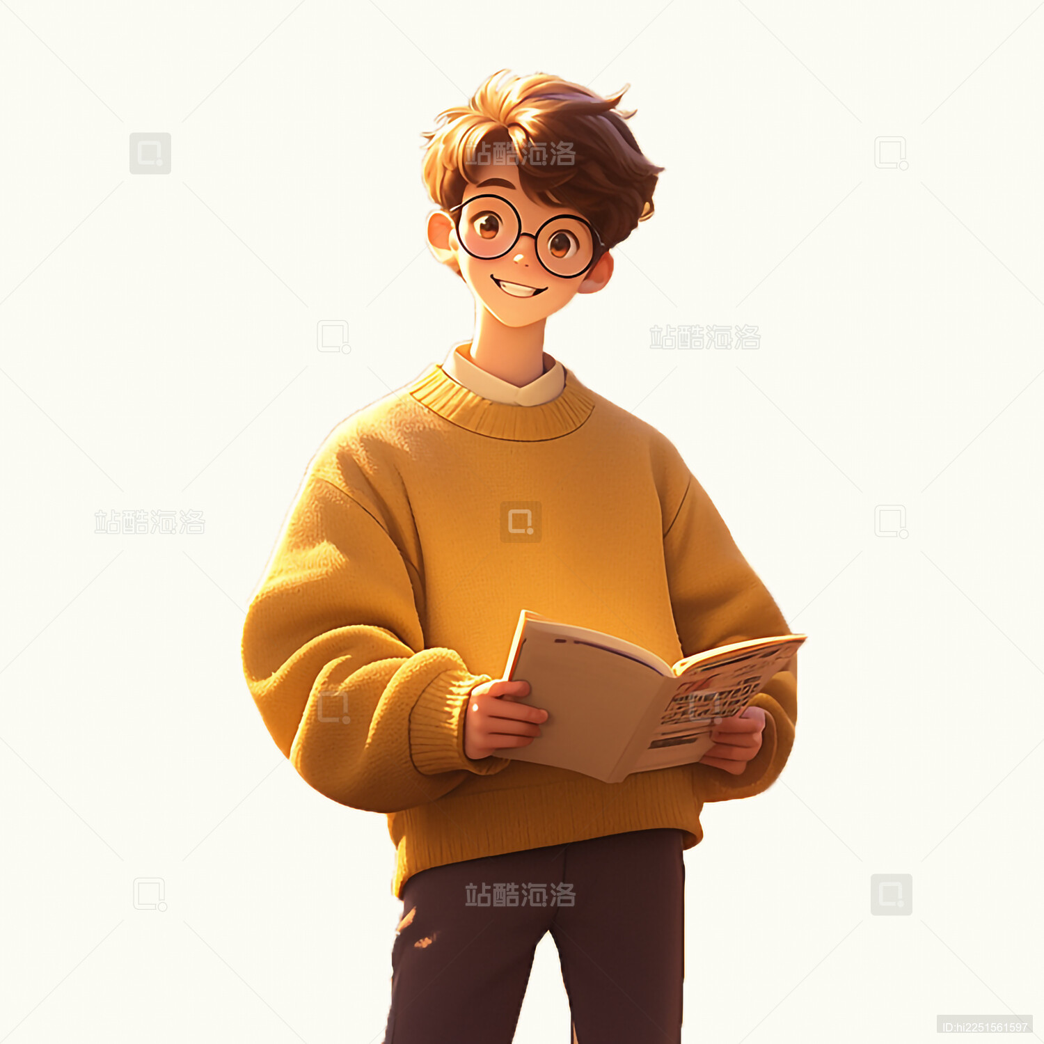 抱书的卡通少年