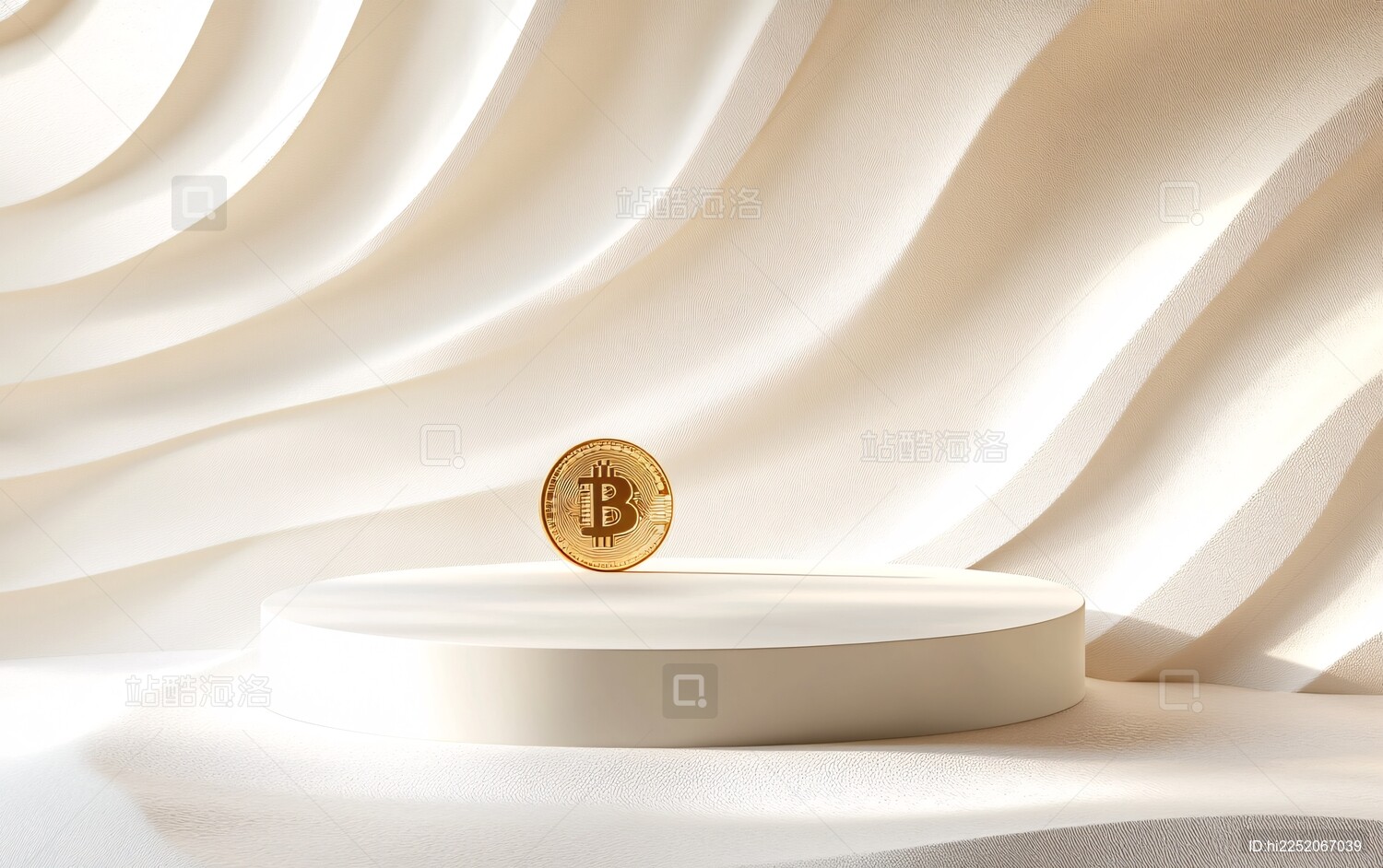 球体置于褶皱白布的画面