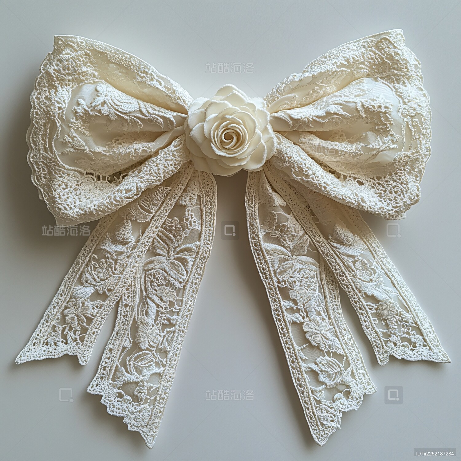 米白花朵刺绣的精致蝴蝶结