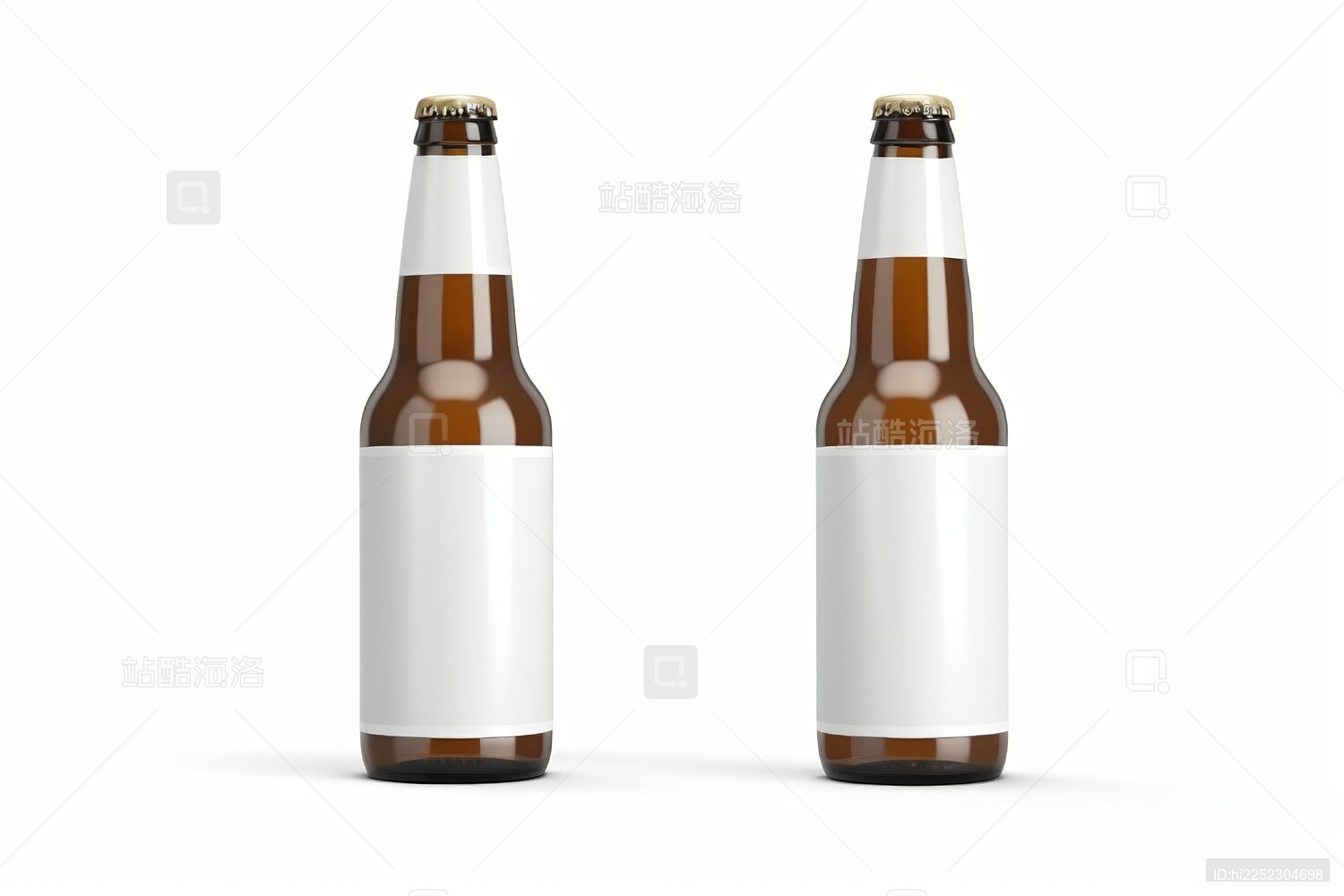 两个棕色啤酒瓶白色背景有白色盖子高清图片