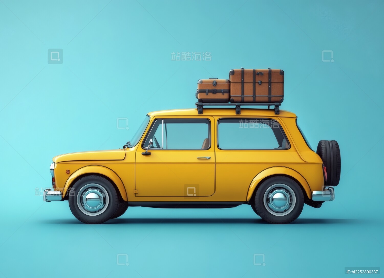 卡通黄车旅行风光