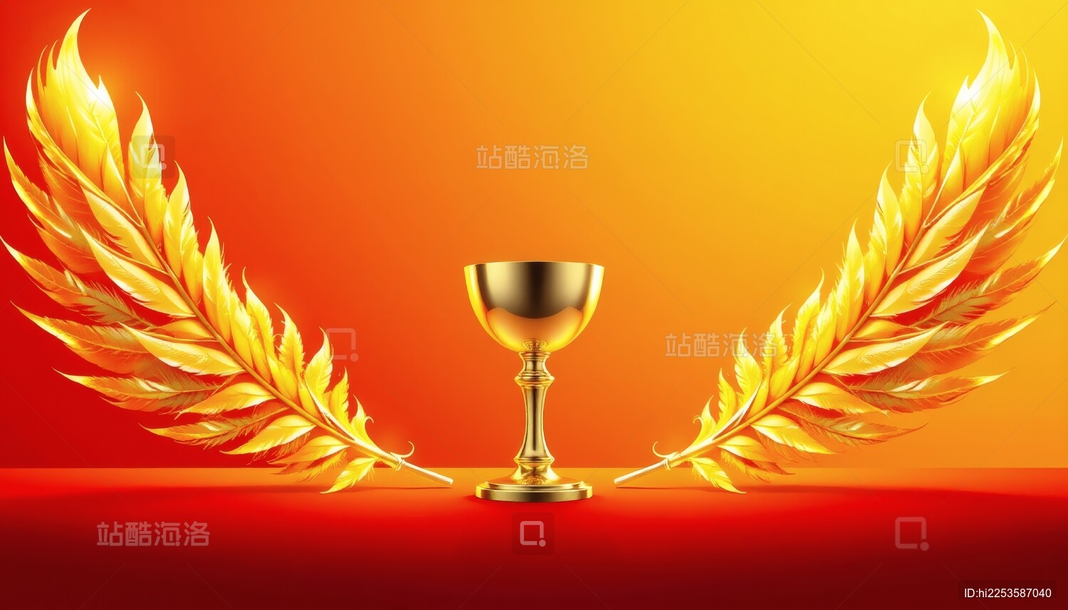 金色奖杯配羽翼闪耀背景