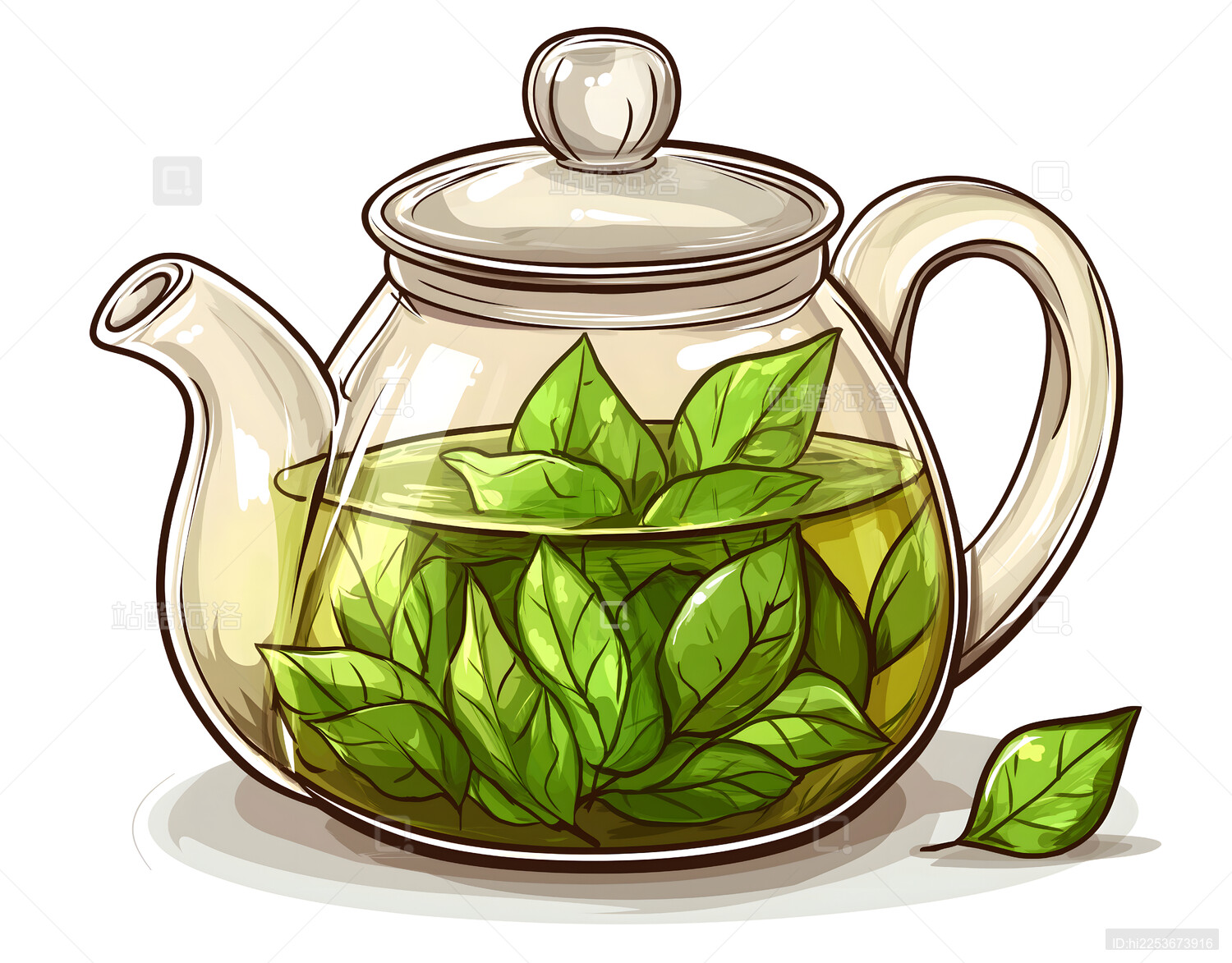 玻璃茶壶里的绿茶