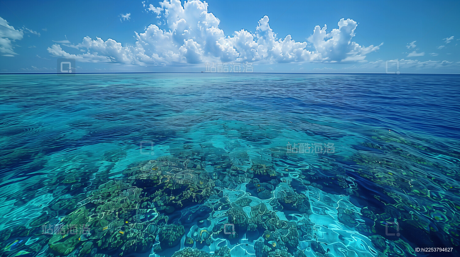 马尔代夫环礁渐变蓝绿色海水