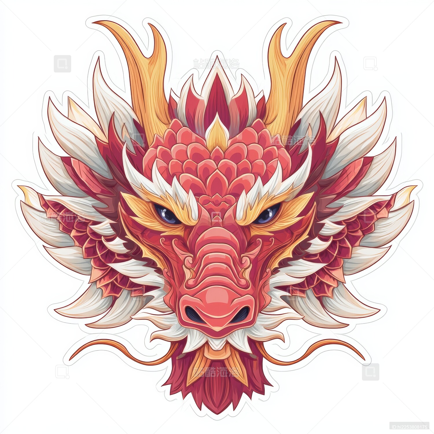 红色线条勾勒的龙头