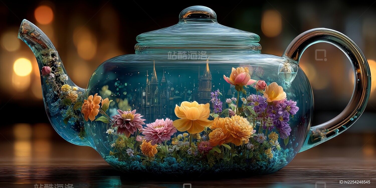 梦幻玻璃的金色花纹茶壶