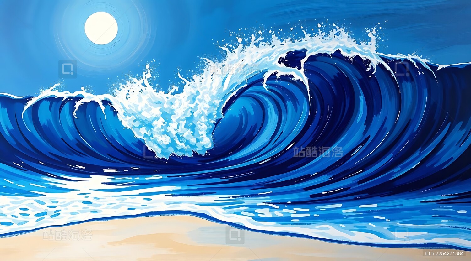 蓝色海洋上的浪花与阳光