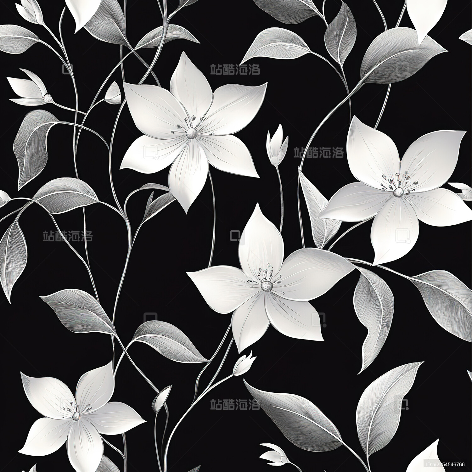 黑色背景下的花朵图案