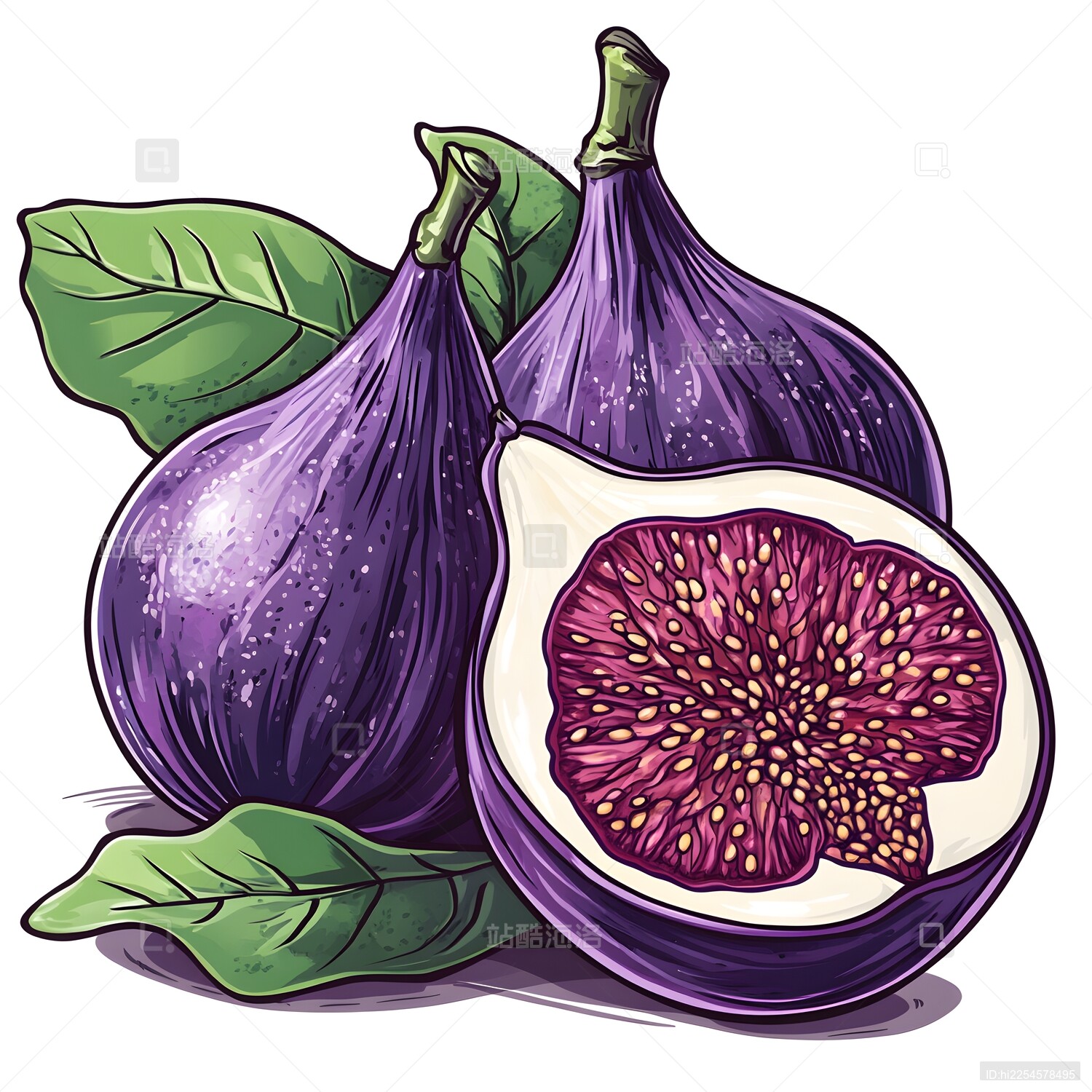 紫色无花果及切开的果实