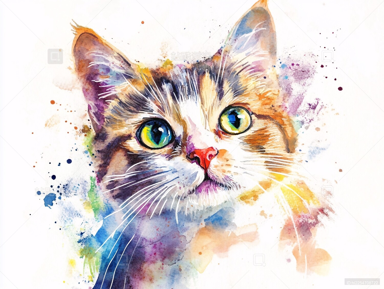 水彩风格三色猫咪插画
