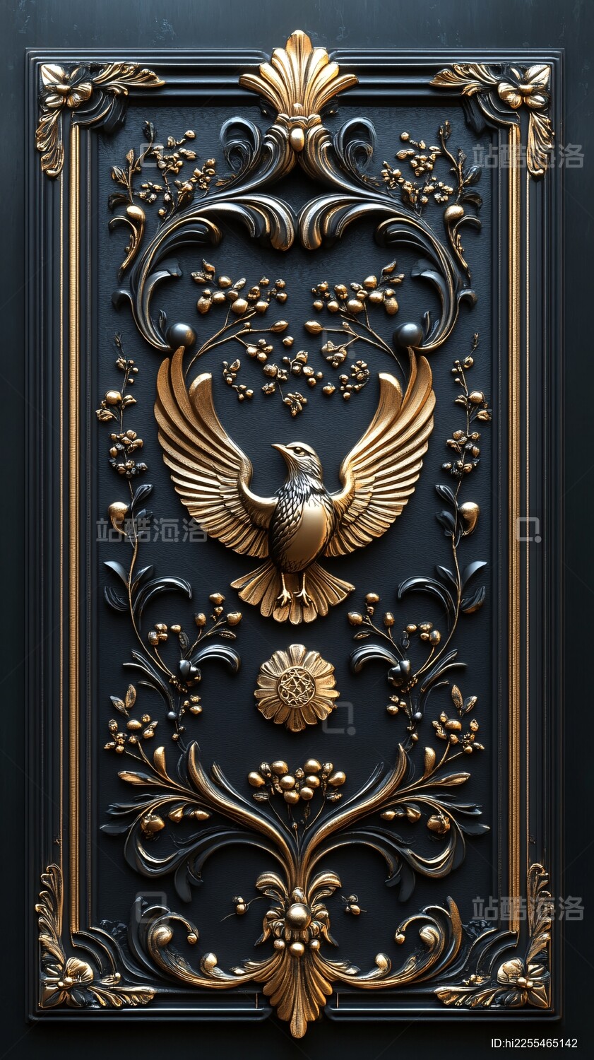 黑金浮雕凤凰装饰图案