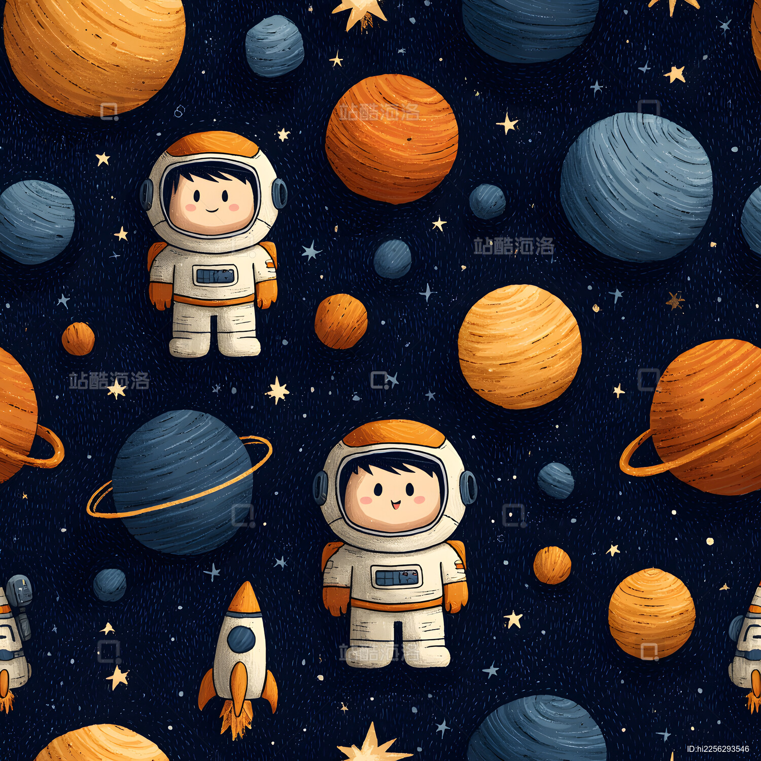 彩色卡通q版宇航员图案