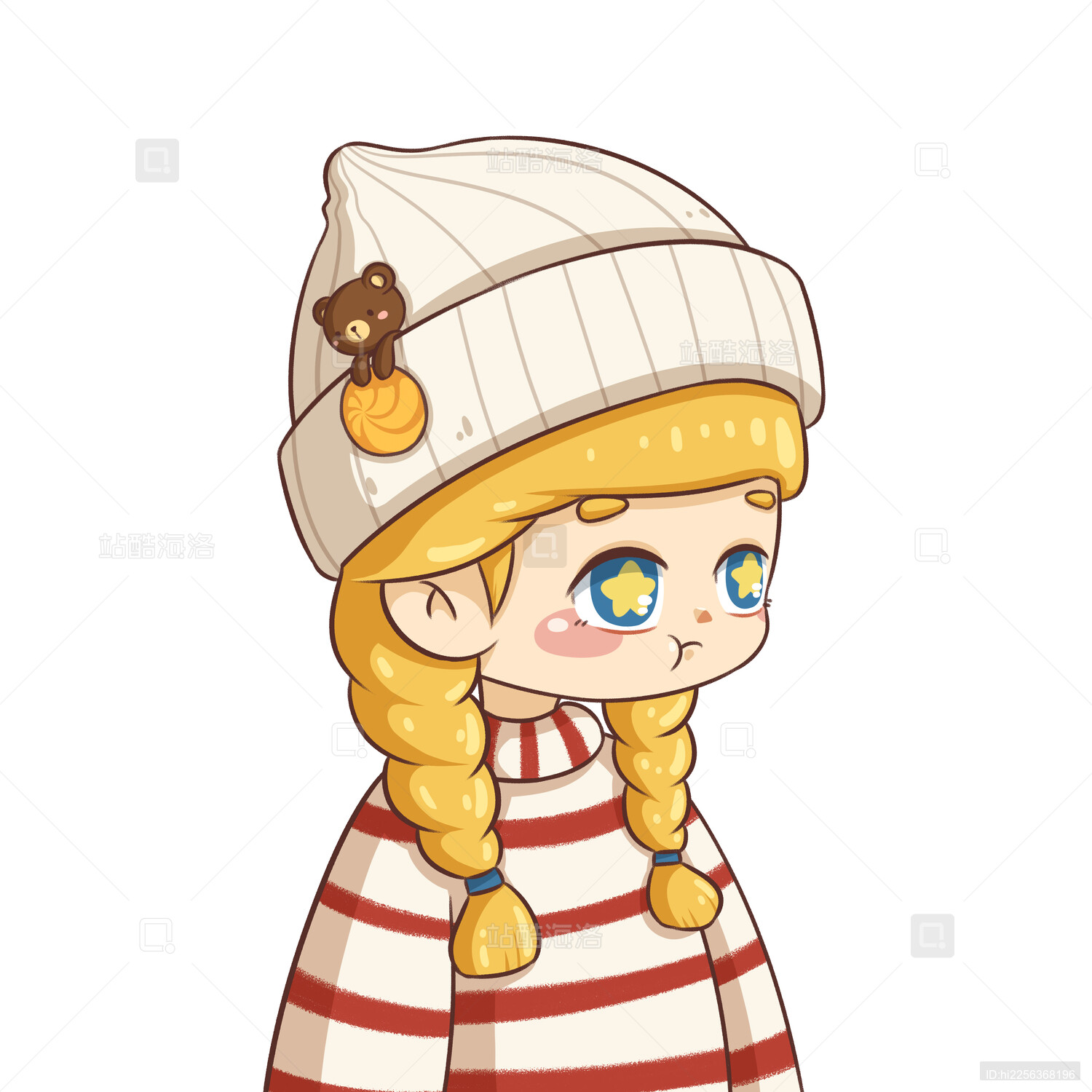 双麻花辫戴帽的可爱女孩头像