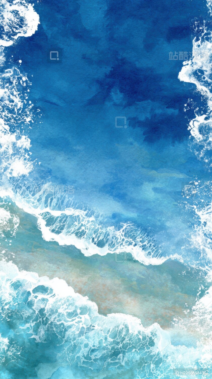 蓝色海洋波浪与天空的交融