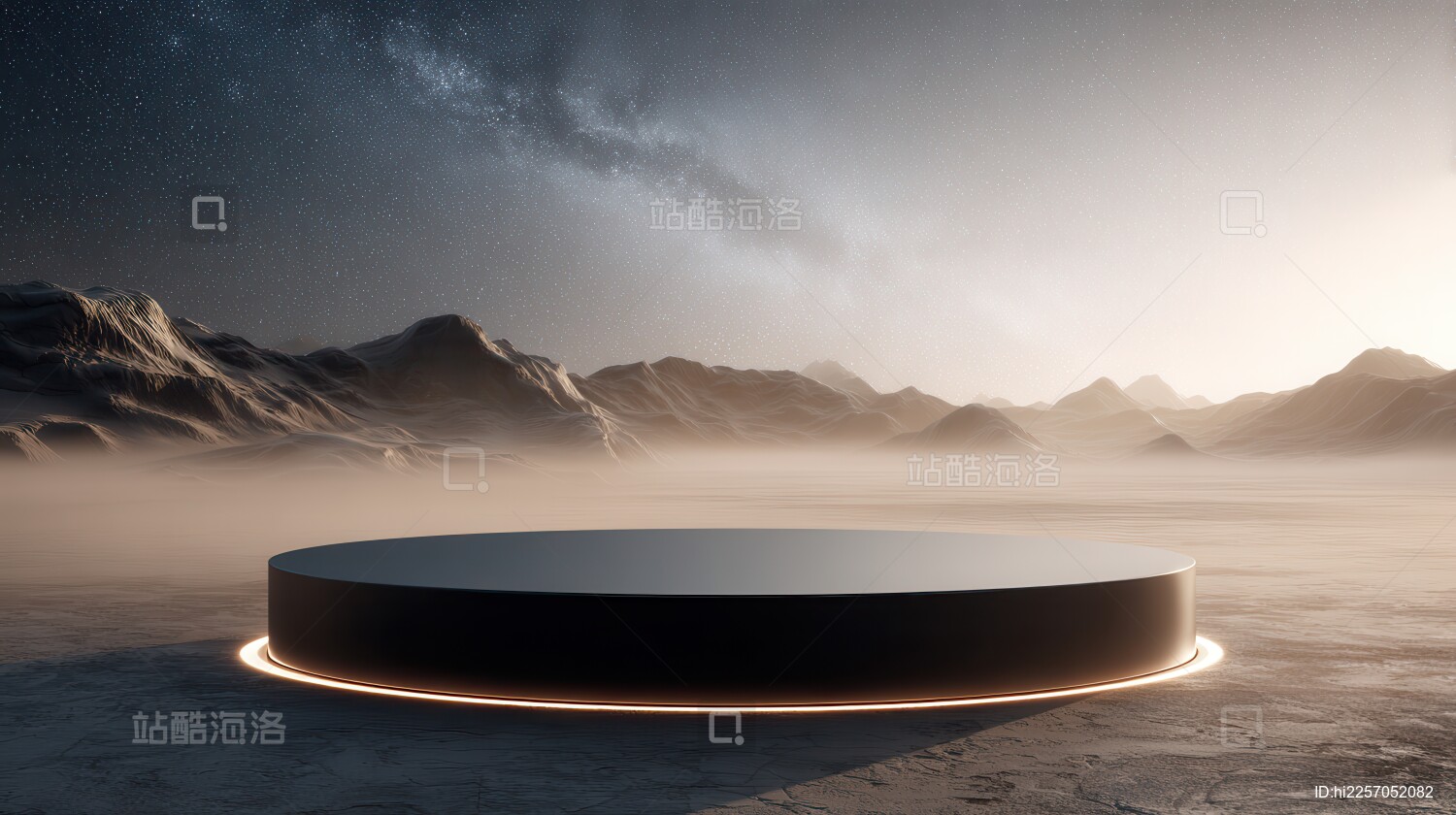 沙漠景观中的黑色产品展示台