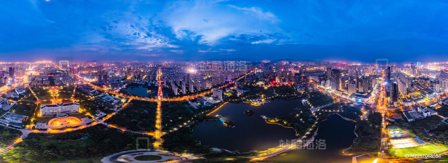 中国山东省日照市夜晚VR全景高楼大厦建筑