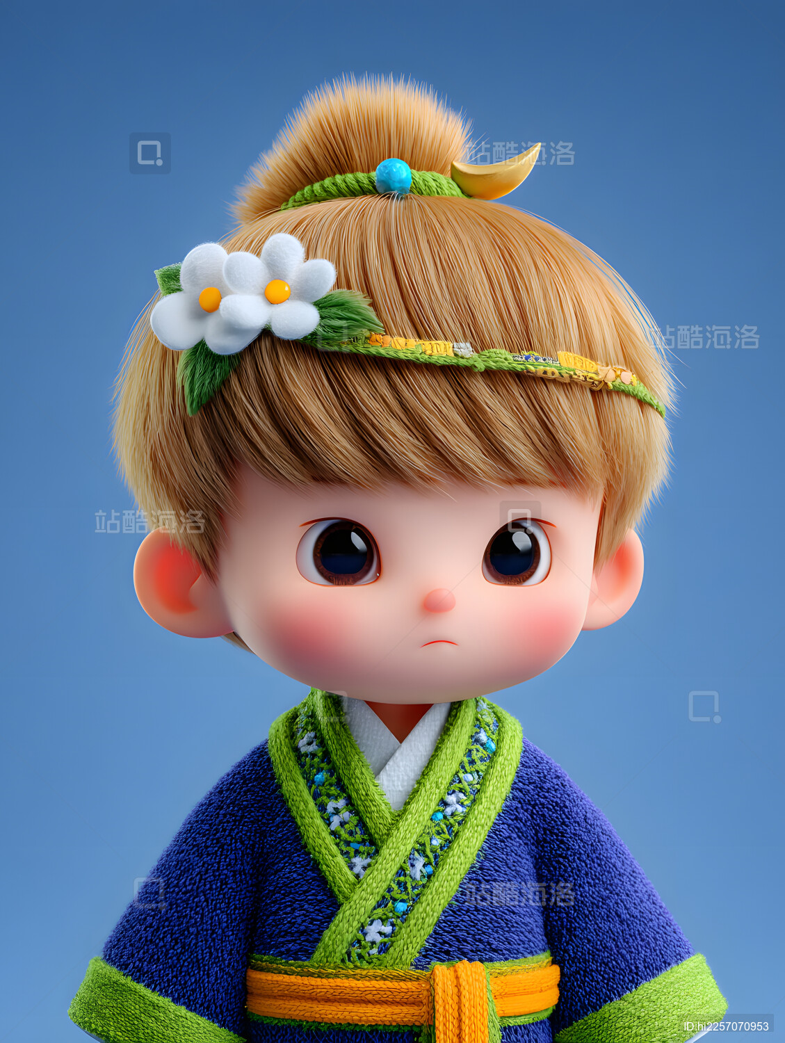 古风男孩的3D渲染插画