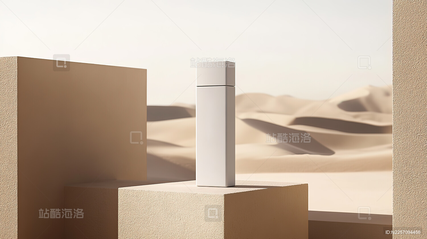 沙漠背景下简洁的白色产品展示
