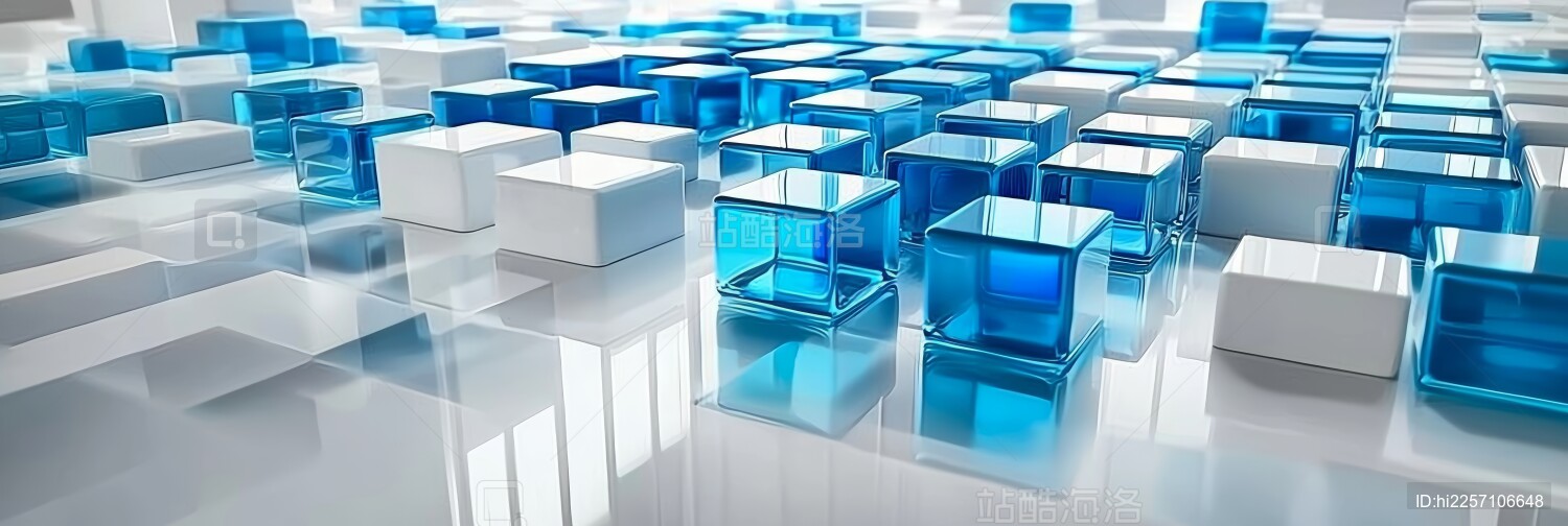 水晶块蓝白色科技背景场景